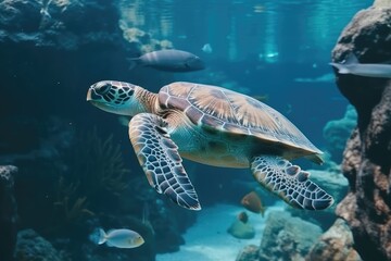 Fototapeta premium sea turtle swimming in an aquarium Generative AI