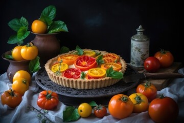 Obraz na płótnie Canvas Delicious Fruit Pie on a Tabletop Generative AI