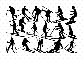 Skiing Silhouette, Skiing SVG, Skiing Bundle, Sport Svg, Ski Svg, Skis Svg, SB00128