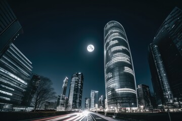 Fototapeta premium full moon over a city street at night Generative AI