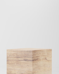 Wooden product display podium on white background. 3D rendering