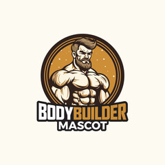 Body Builder Mascot Logo Design Muscular Men Strong Man Mascot Logo 