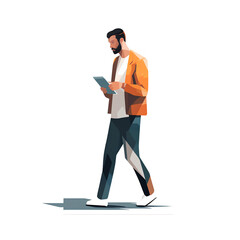 A confident business man holding and using a tablet computer