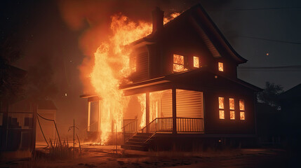Burning House: Nighttime Fire Engulfs Home in a Fiery Dance Using Generative Ai
