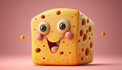 Cute Cartoon happy cheese Character, Generative ai