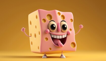 Cute Cartoon happy cheese Character, Generative ai