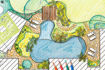 Backyard garden design plan for villa.