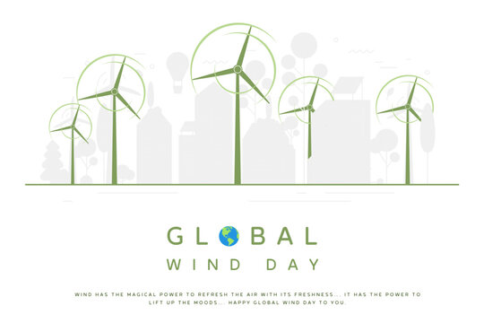 Global Wind Day. earth globe and wind in coty. flyer, banner vector illustration.
