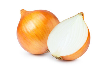 onion and cut in half sliced isolated on white background,