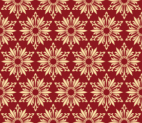 Flower pattern. Seamless gold and red ornament. Graphic vector background. Ornament for fabric, wallpaper, packaging
