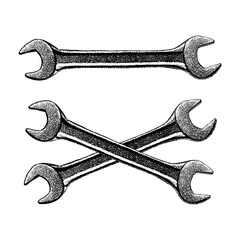wrench hand drawing vector isolated on background.