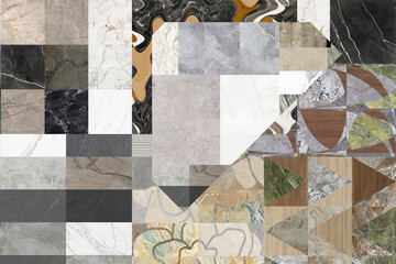 Fototapeta na wymiar Background mosaic patchwork pattern for digital use, mixed of natural stones and digital images.