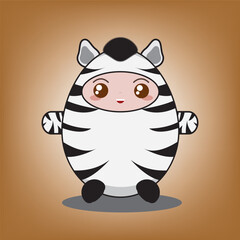 Marvel at this adorable kawaii-style vector image of a child dressed as a zebra. Perfect for children's projects, invitations, and related products. Captivating and colorful! 