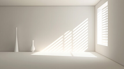 Empty room corner of smooth white wall in sunlight. Generative AI