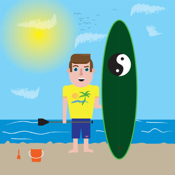 Thrilling image of a surfer holding a surfboard. Perfect for beach, surfing, and water sports-related themes. Radiates energy and adventure! 