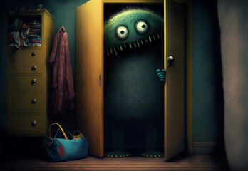 Cute monster imaginary creature closet night room