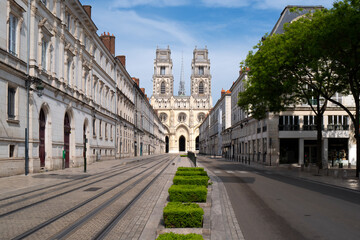 Fototapeta premium Street and cathedral Sainte-Croix, Orléans