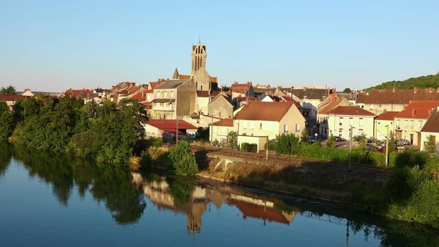 Picturesque view of small French town of Dormans in Marne department, Grand Est region