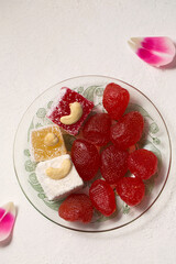 Turkish delight and candied strawberries