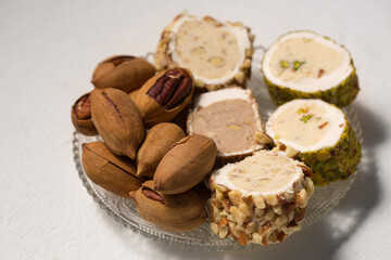 Delicious Turkish delight with pistachios and pecan