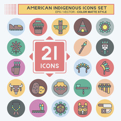 Icon Set American Indigenous. related to Education symbol. color mate style. simple design editable