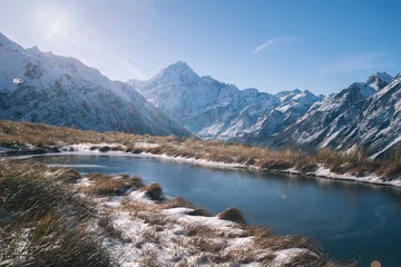 Crédence de cuisine en verre imprimé Aoraki/Mount Cook New Zealand winter landscape of mountains with snow featuring Aoraki / Mount Cook