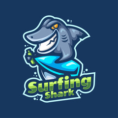 Surfing Shark mascot Logo Design