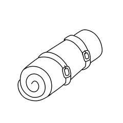 Line roll-up camping mat. Yoga mat. Warm blanket. Outline vector doodle illustration isolated white background.