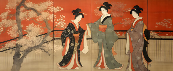 着物、イラスト、浮世絵、Kimono, Illustration, Ukiyo-e, Generative AI