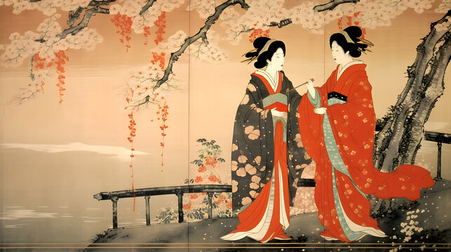着物、イラスト、浮世絵、Kimono, Illustration, Ukiyo-e, Generative AI