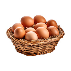 Eggs in basket isolated on transparent background. Created with Generative AI Technology