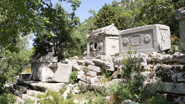  Ruins of the termesos ancient city Tripolis. Northeast necropolis. Termessos, Turkey