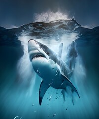 Fototapeta premium Shark Jumps out of the Ocean