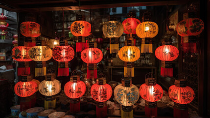 Decorative traditional Chinese lanterns in a market