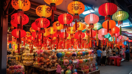 Fototapeta premium Decorative traditional Chinese lanterns in a market