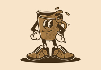 Mascot character of a coffee cup in an upright standing position