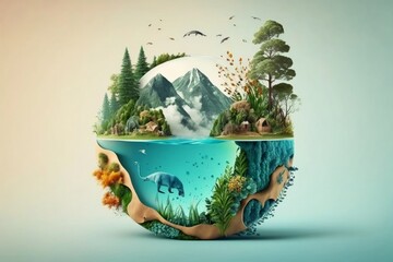 mother earth day concept and nature background template. Ecology and environment conservation creative idea concept, Generative ai