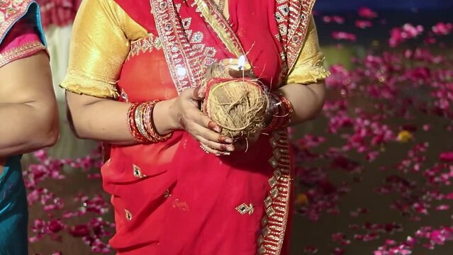 devotee doing holy rituals at festival from different angle