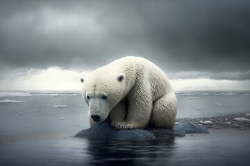sad polar bear, global warming, Generative ai