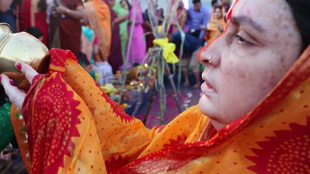 devotee doing holy rituals at festival from different angle