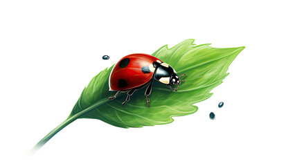 Fototapeta premium charming ladybug on a leaf isolated on a transparent background for design layouts