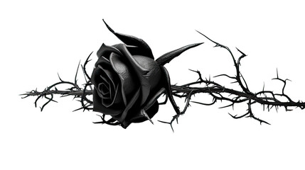 enigmatic black rose with thorns isolated on a transparent background for design layouts