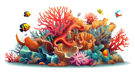 exquisite coral reef with vibrant sea life isolated on a transparent background for design layouts