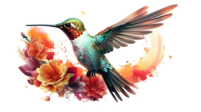 radiant hummingbird with iridescent feathers isolated on a transparent background for design layouts