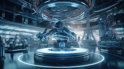 concept of future artificial intelligence industry automotive robotic digital technology manufacturing factory visual digitization  