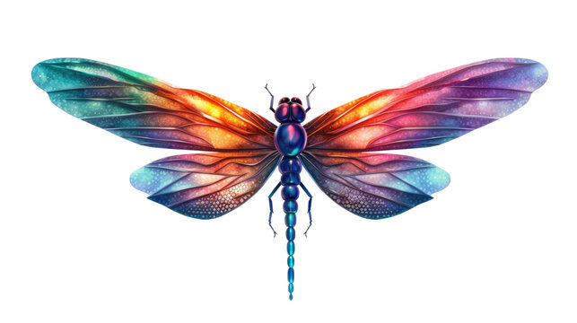 whimsical dragonfly with iridescent wings isolated on a transparent background for design layouts