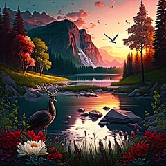 Beautiful Nature Lovely Countryside Place Landscape generative Ai