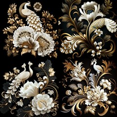 Elegant Leather Base Golden and White Floral Damask generative Ai