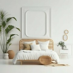 Home mockup bedroom interior background with rattan generative Ai