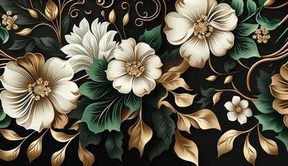 Luxury floral seamless with flowers elegant leather generative Ai